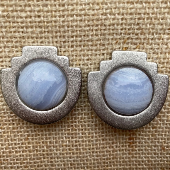Mark Spirito blue lace agate clip earrings - Picture 1 of 5